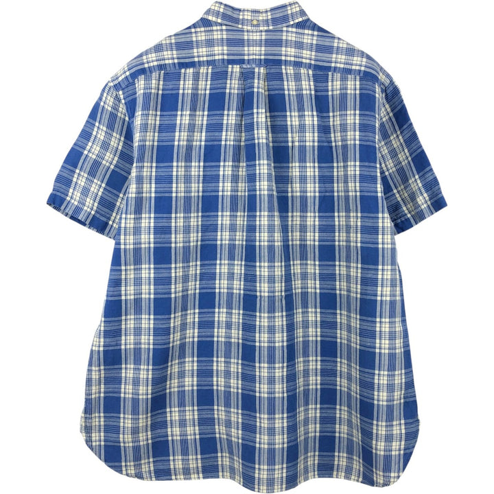 Ralph Lauren POLO DENIM&SUPPLY Check Pattern Short-Sleeve Linen Button-Down Shirt, Men's XXL (approx.) linen blue type Vintage Second Hand