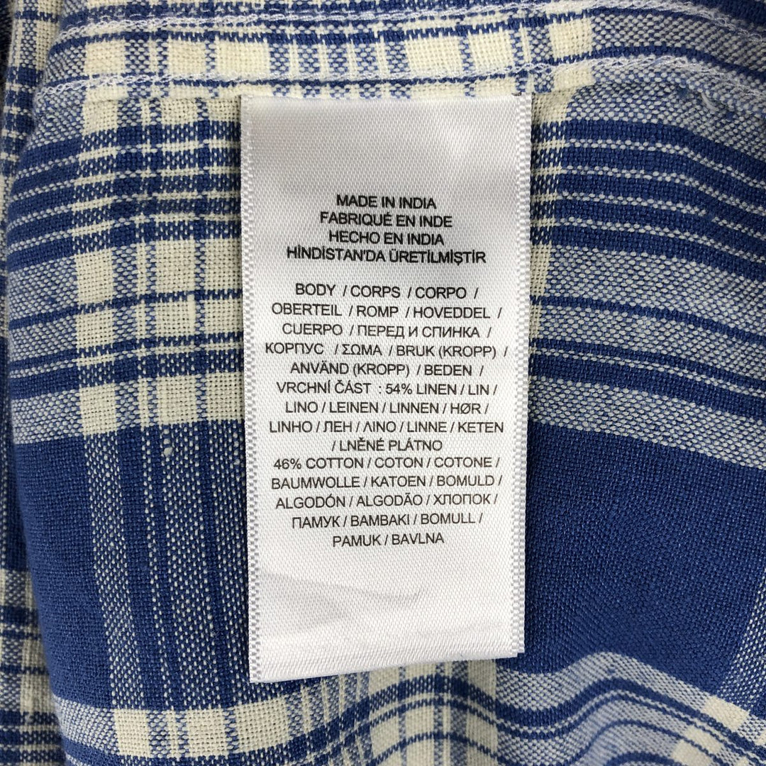Ralph Lauren POLO DENIM&SUPPLY Check Pattern Short-Sleeve Linen Button-Down Shirt, Men's XXL (approx.) linen blue type Vintage Second Hand