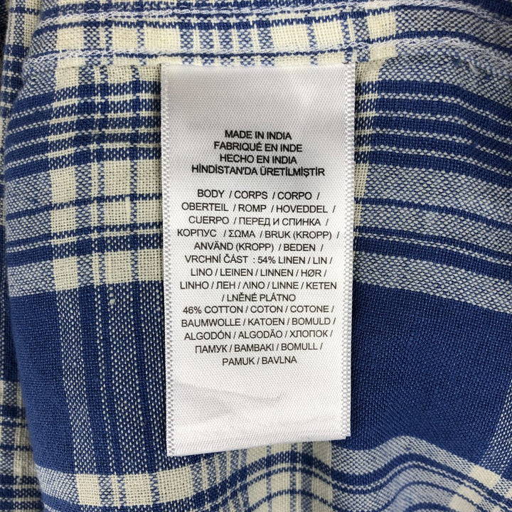 Ralph Lauren POLO DENIM&SUPPLY Check Pattern Short-Sleeve Linen Button-Down Shirt, Men's XXL (approx.) linen blue type Vintage Second Hand