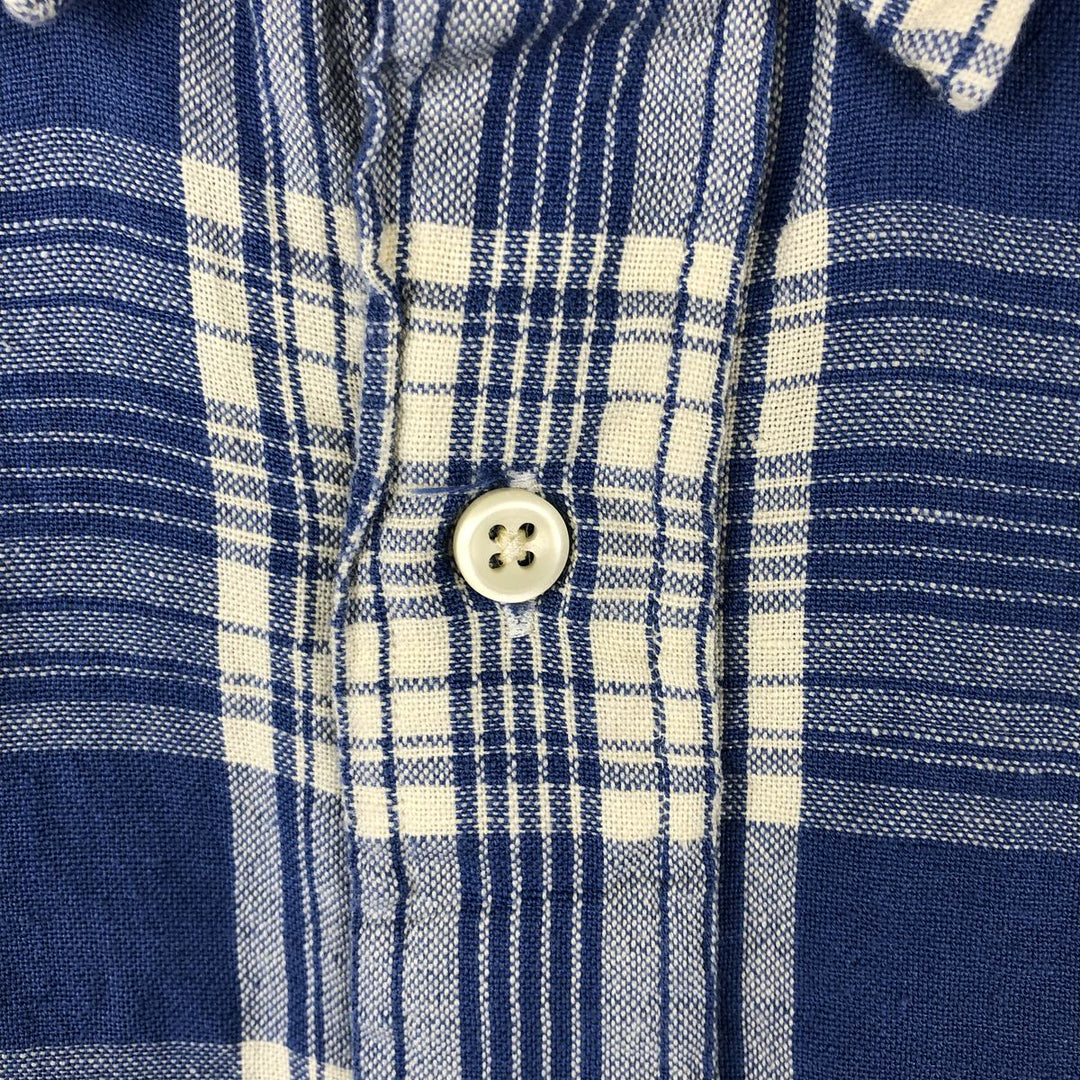Ralph Lauren POLO DENIM&SUPPLY Check Pattern Short-Sleeve Linen Button-Down Shirt, Men's XXL (approx.) linen blue type Vintage Second Hand