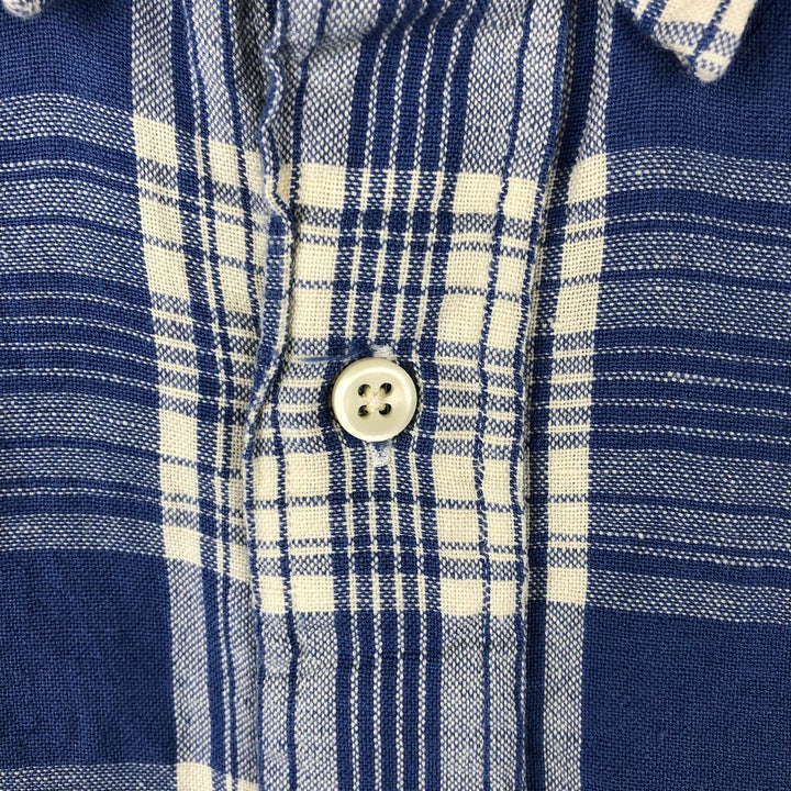 Ralph Lauren POLO DENIM&SUPPLY Check Pattern Short-Sleeve Linen Button-Down Shirt, Men's XXL (approx.) linen blue type Vintage Second Hand