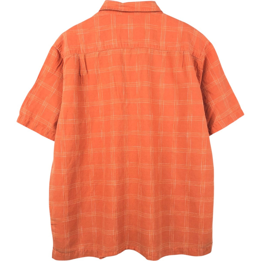 Eddie Bauer Check Pattern Short Sleeve Linen Shirt, Box Shirt, Men's M linen orange type Vintage Second Hand