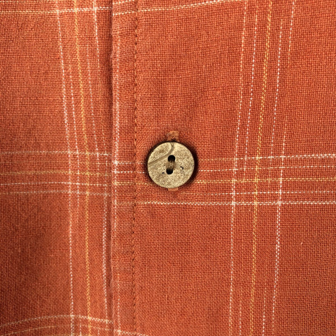 Eddie Bauer Check Pattern Short Sleeve Linen Shirt, Box Shirt, Men's M linen orange type Vintage Second Hand