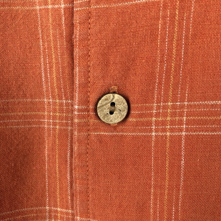 Eddie Bauer Check Pattern Short Sleeve Linen Shirt, Box Shirt, Men's M linen orange type Vintage Second Hand