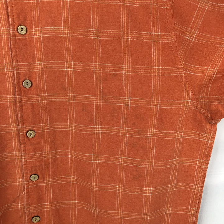 Eddie Bauer Check Pattern Short Sleeve Linen Shirt, Box Shirt, Men's M linen orange type Vintage Second Hand