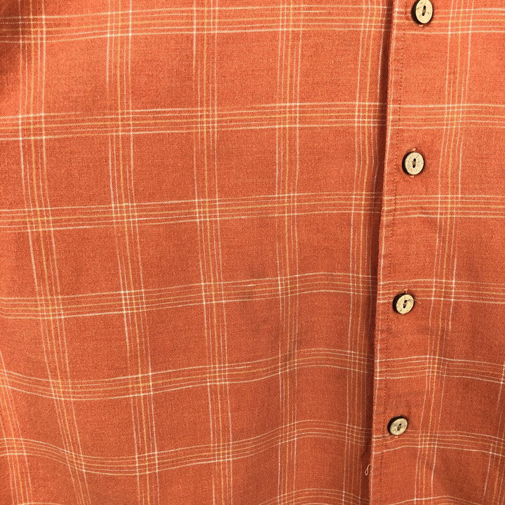 Eddie Bauer Check Pattern Short Sleeve Linen Shirt, Box Shirt, Men's M linen orange type Vintage Second Hand