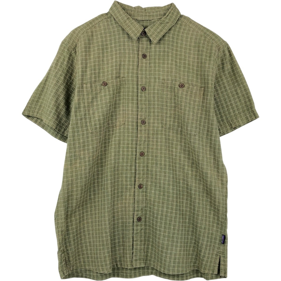 Patagonia Migration Hemp Shirt 53138SP13 Check Pattern Short Sleeve Cotton x Hemp Shirt Boxy Shirt Hemp green type Vintage Second Hand