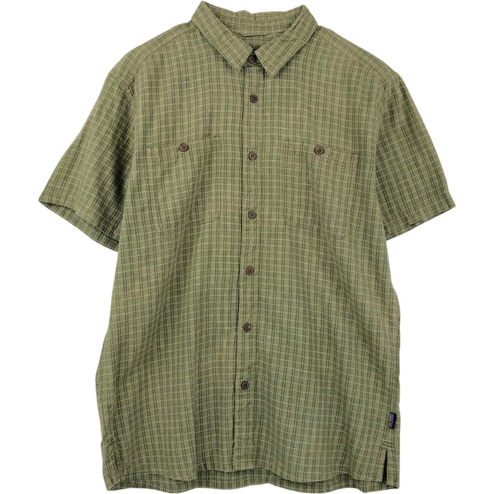 Patagonia Migration Hemp Shirt 53138SP13 Check Pattern Short Sleeve Cotton x Hemp Shirt Boxy Shirt Hemp green type Vintage Second Hand
