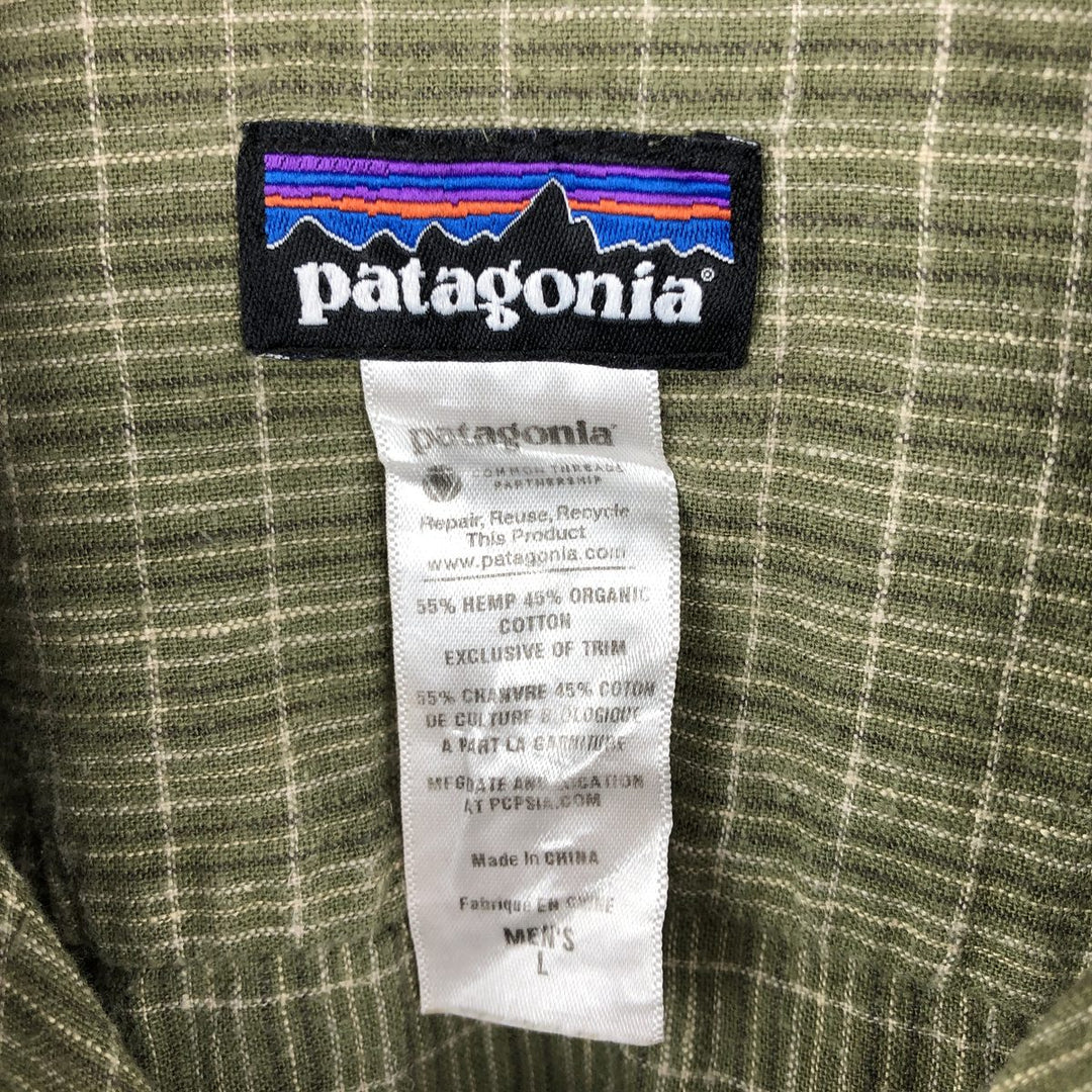 Patagonia Migration Hemp Shirt 53138SP13 Check Pattern Short Sleeve Cotton x Hemp Shirt Boxy Shirt Hemp green type Vintage Second Hand