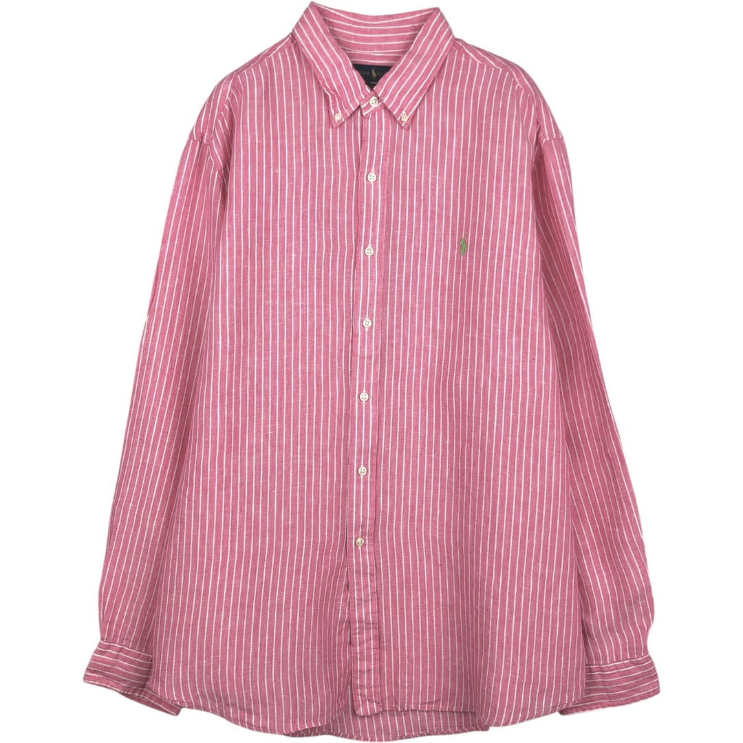 Ralph Lauren striped long-sleeved linen button-down shirt, men's size XXL. linen pink type Vintage Second Hand