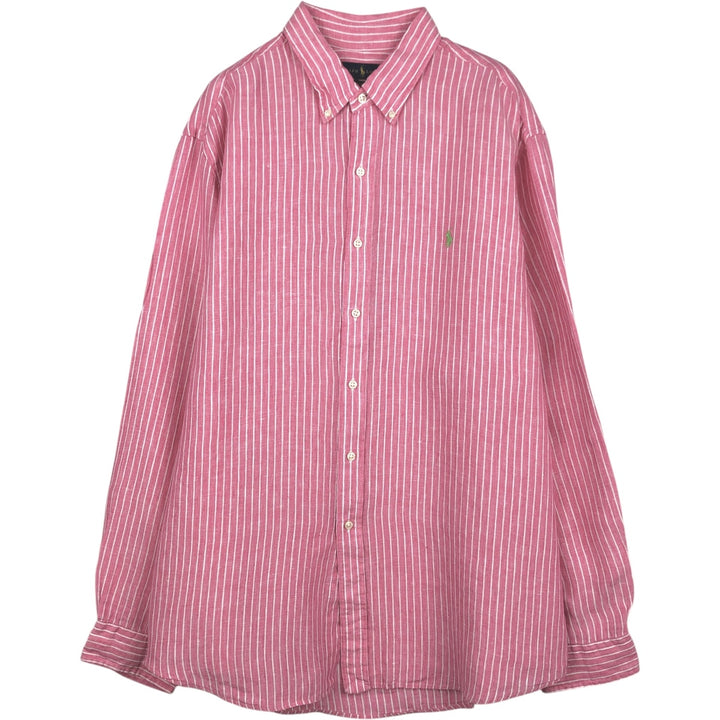 Ralph Lauren striped long-sleeved linen button-down shirt, men's size XXL. linen pink type Vintage Second Hand