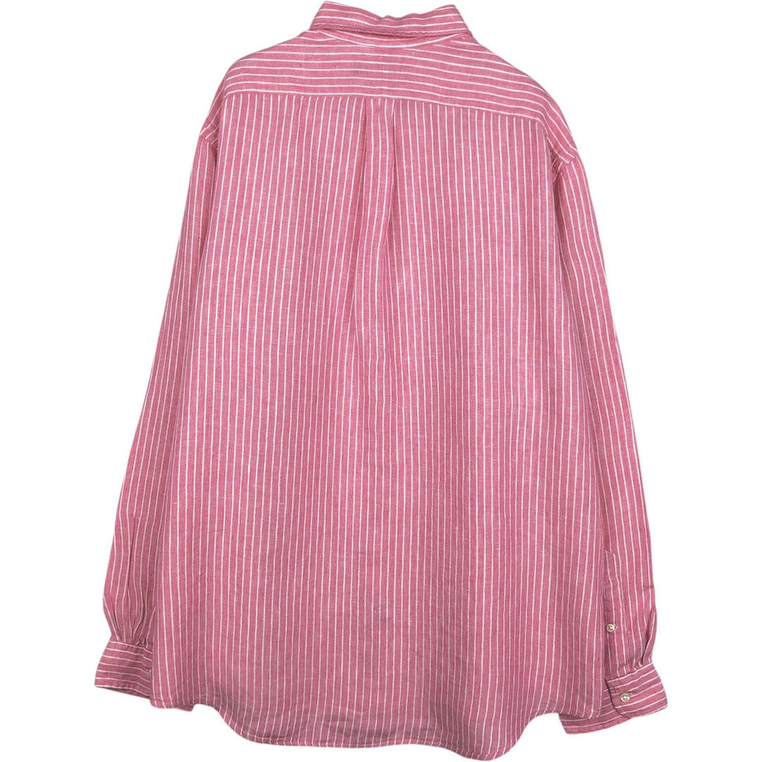 Ralph Lauren striped long-sleeved linen button-down shirt, men's size XXL. linen pink type Vintage Second Hand