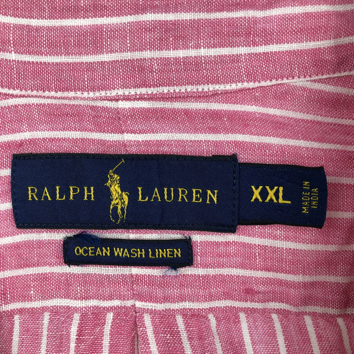 Ralph Lauren striped long-sleeved linen button-down shirt, men's size XXL. linen pink type Vintage Second Hand