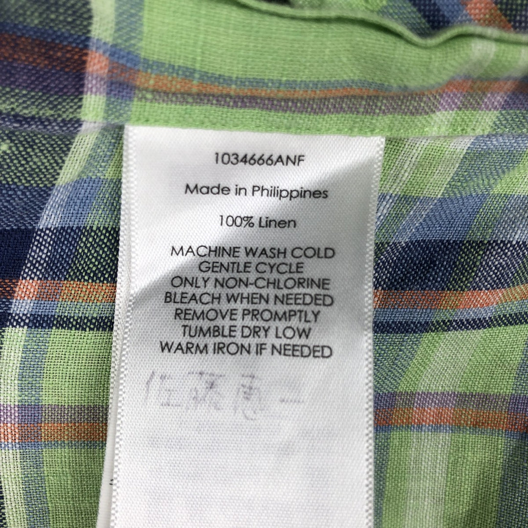 Ralph Lauren CUSTOM FIT Check Pattern Madras Check Long-Sleeve Linen Button-Down Shirt (Men's Size M) linen green type yellow green Vintage Second Hand