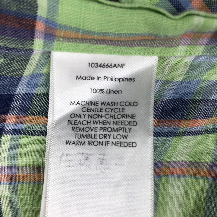 Ralph Lauren CUSTOM FIT Check Pattern Madras Check Long-Sleeve Linen Button-Down Shirt (Men's Size M) linen green type yellow green Vintage Second Hand