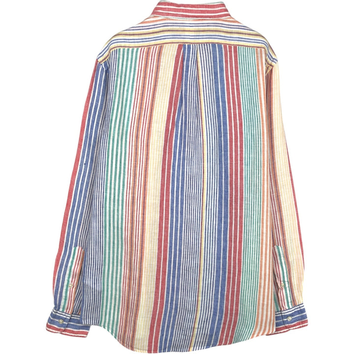 Ralph Lauren POLO RALPH LAUREN CLASSIC FIT Stripe Pattern Long-Sleeve Linen Button-Down Shirt (Men's Size M) linen blue type Vintage Second Hand