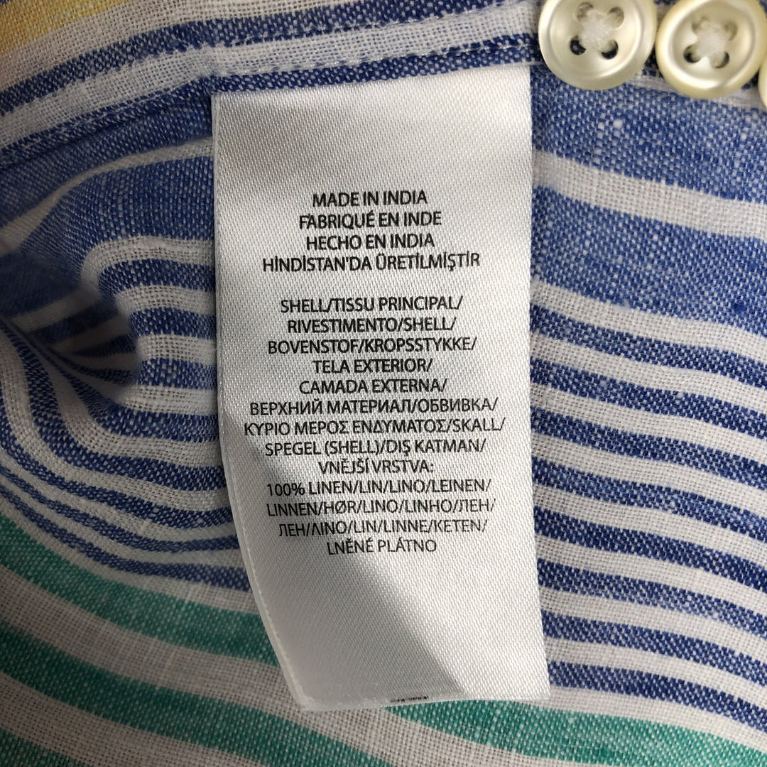 Ralph Lauren POLO RALPH LAUREN CLASSIC FIT Stripe Pattern Long-Sleeve Linen Button-Down Shirt (Men's Size M) linen blue type Vintage Second Hand