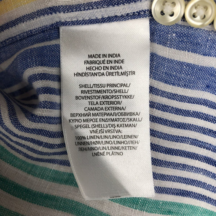 Ralph Lauren POLO RALPH LAUREN CLASSIC FIT Stripe Pattern Long-Sleeve Linen Button-Down Shirt (Men's Size M) linen blue type Vintage Second Hand