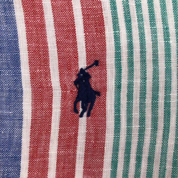 Ralph Lauren POLO RALPH LAUREN CLASSIC FIT Stripe Pattern Long-Sleeve Linen Button-Down Shirt (Men's Size M) linen blue type Vintage Second Hand
