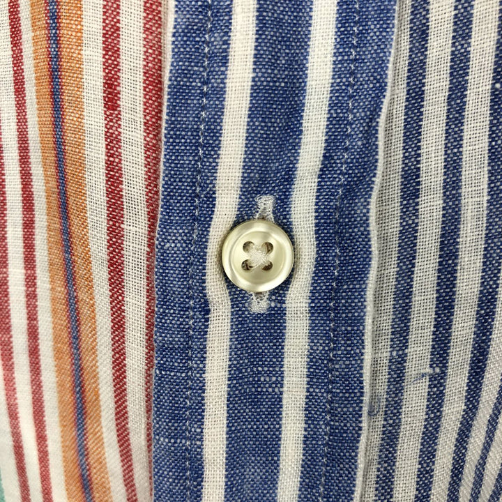 Ralph Lauren POLO RALPH LAUREN CLASSIC FIT Stripe Pattern Long-Sleeve Linen Button-Down Shirt (Men's Size M) linen blue type Vintage Second Hand