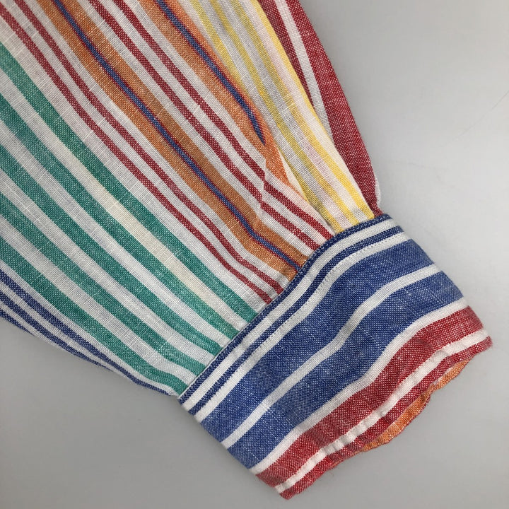 Ralph Lauren POLO RALPH LAUREN CLASSIC FIT Stripe Pattern Long-Sleeve Linen Button-Down Shirt (Men's Size M) linen blue type Vintage Second Hand