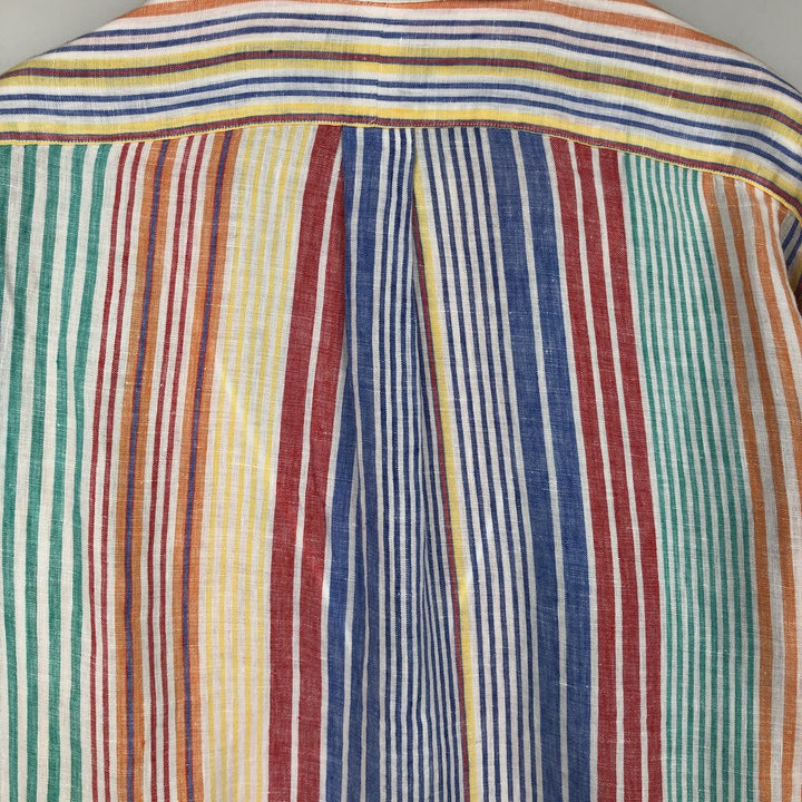 Ralph Lauren POLO RALPH LAUREN CLASSIC FIT Stripe Pattern Long-Sleeve Linen Button-Down Shirt (Men's Size M) linen blue type Vintage Second Hand