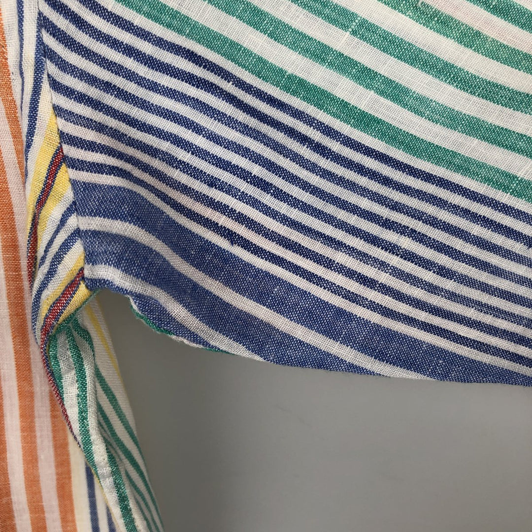 Ralph Lauren POLO RALPH LAUREN CLASSIC FIT Stripe Pattern Long-Sleeve Linen Button-Down Shirt (Men's Size M) linen blue type Vintage Second Hand
