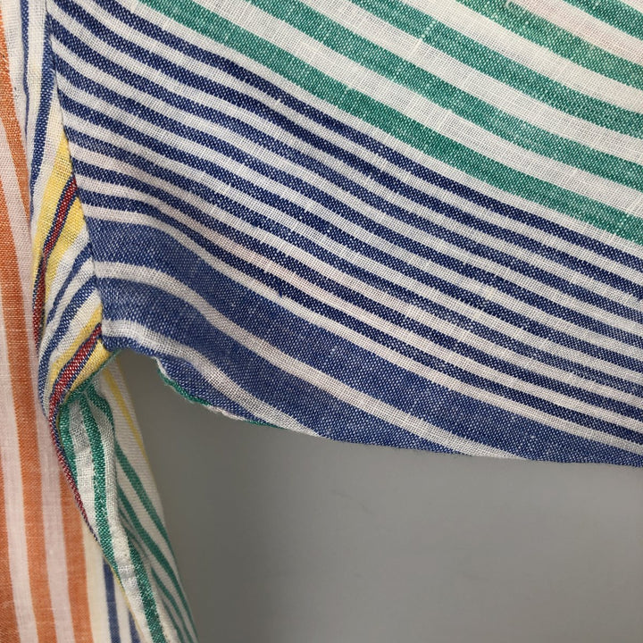 Ralph Lauren POLO RALPH LAUREN CLASSIC FIT Stripe Pattern Long-Sleeve Linen Button-Down Shirt (Men's Size M) linen blue type Vintage Second Hand