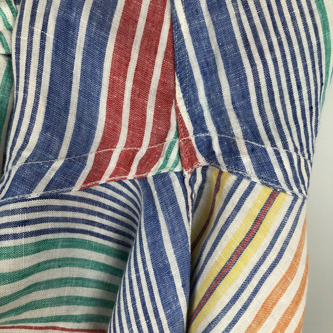 Ralph Lauren POLO RALPH LAUREN CLASSIC FIT Stripe Pattern Long-Sleeve Linen Button-Down Shirt (Men's Size M) linen blue type Vintage Second Hand
