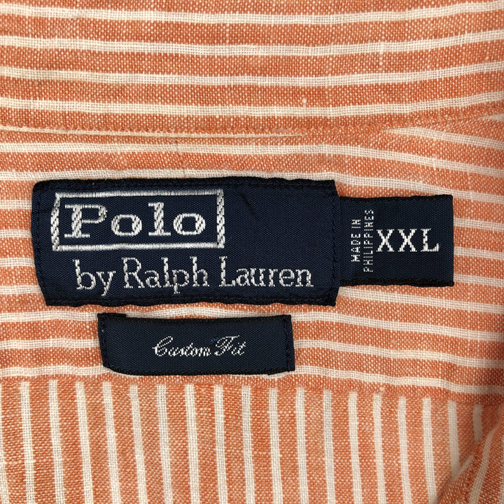 Ralph Lauren POLO by Ralph Lauren CUSTOM FIT Stripe Pattern Long-Sleeve Linen Shirt (Men's XXL equivalent) linen orange type Vintage Second Hand