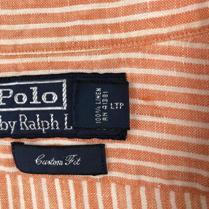 Ralph Lauren POLO by Ralph Lauren CUSTOM FIT Stripe Pattern Long-Sleeve Linen Shirt (Men's XXL equivalent) linen orange type Vintage Second Hand