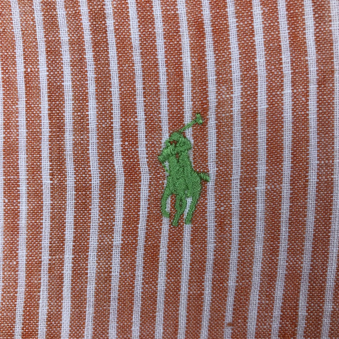 Ralph Lauren POLO by Ralph Lauren CUSTOM FIT Stripe Pattern Long-Sleeve Linen Shirt (Men's XXL equivalent) linen orange type Vintage Second Hand
