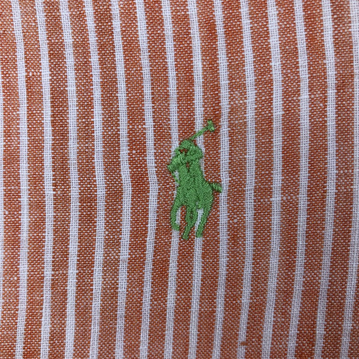 Ralph Lauren POLO by Ralph Lauren CUSTOM FIT Stripe Pattern Long-Sleeve Linen Shirt (Men's XXL equivalent) linen orange type Vintage Second Hand