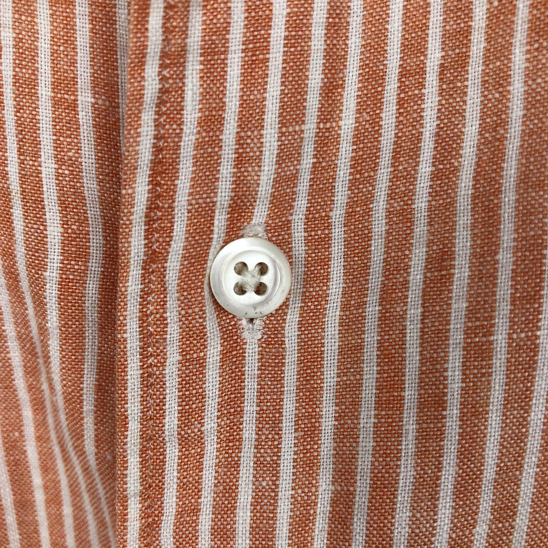 Ralph Lauren POLO by Ralph Lauren CUSTOM FIT Stripe Pattern Long-Sleeve Linen Shirt (Men's XXL equivalent) linen orange type Vintage Second Hand