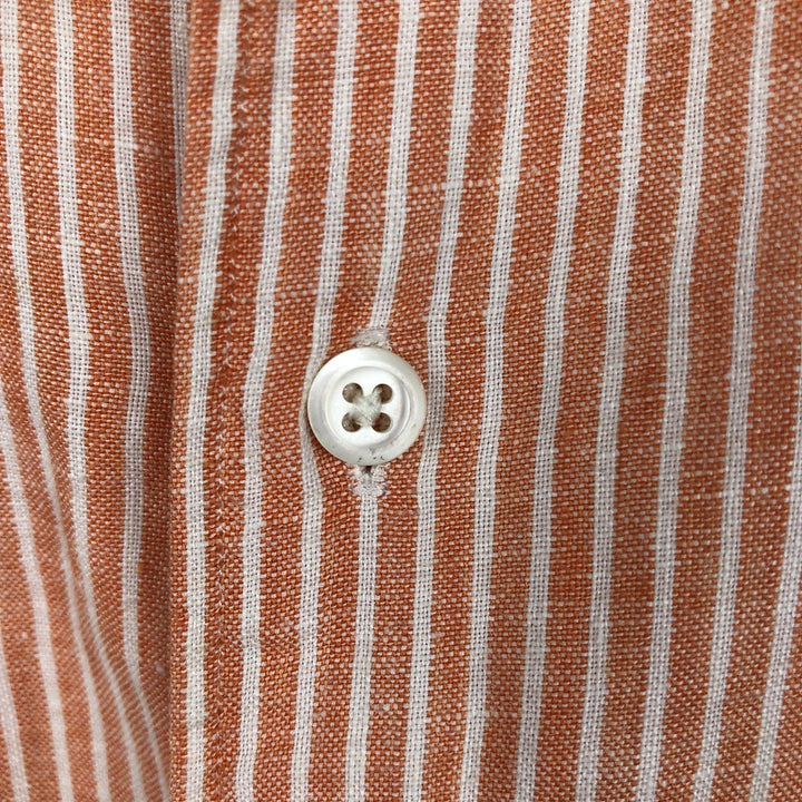 Ralph Lauren POLO by Ralph Lauren CUSTOM FIT Stripe Pattern Long-Sleeve Linen Shirt (Men's XXL equivalent) linen orange type Vintage Second Hand