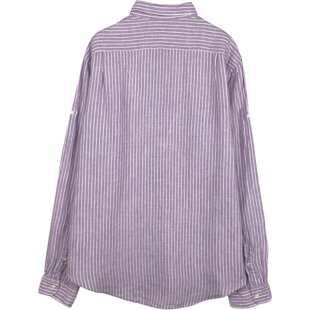 Ralph Lauren POLO by Ralph Lauren CUSTOM FIT Stripe Pattern Long-Sleeve Linen Shirt (Men's Size L equivalent) linen purple type Vintage Second Hand