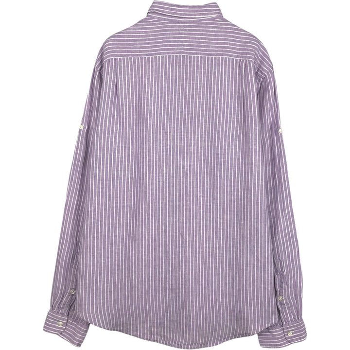 Ralph Lauren POLO by Ralph Lauren CUSTOM FIT Stripe Pattern Long-Sleeve Linen Shirt (Men's Size L equivalent) linen purple type Vintage Second Hand