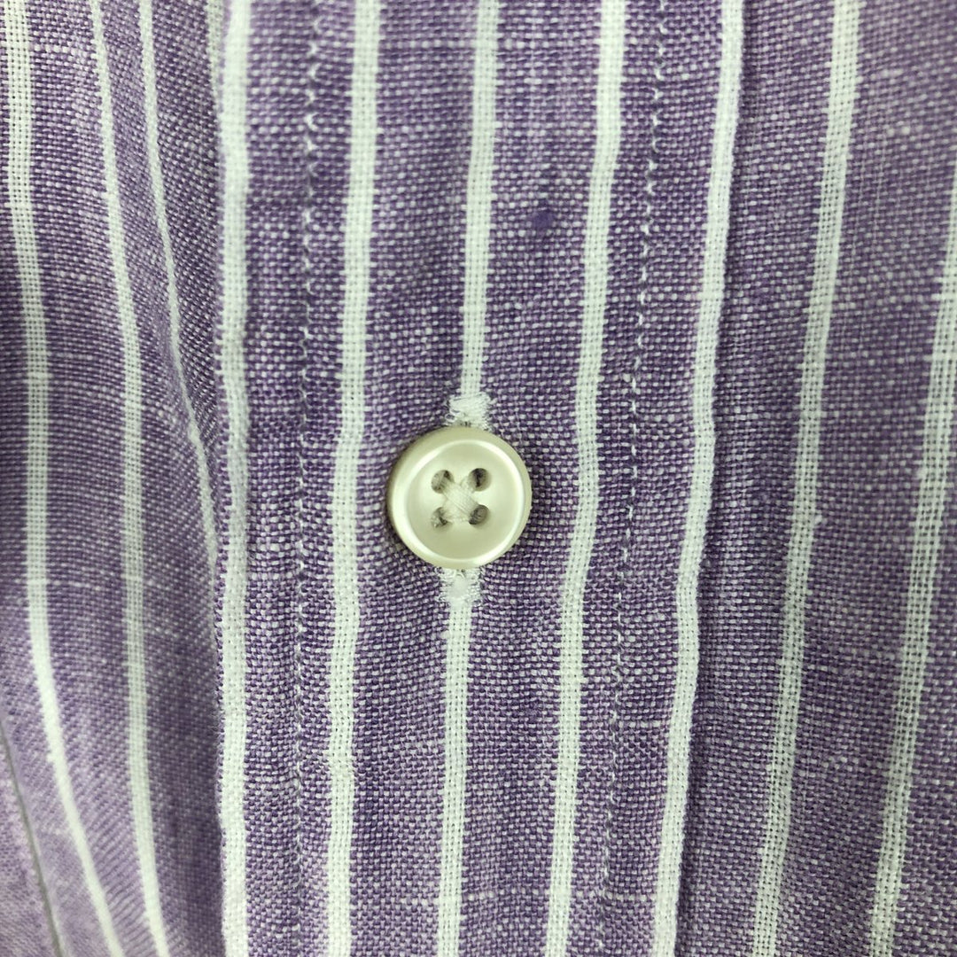 Ralph Lauren POLO by Ralph Lauren CUSTOM FIT Stripe Pattern Long-Sleeve Linen Shirt (Men's Size L equivalent) linen purple type Vintage Second Hand