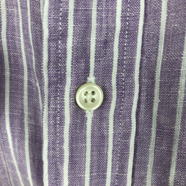 Ralph Lauren POLO by Ralph Lauren CUSTOM FIT Stripe Pattern Long-Sleeve Linen Shirt (Men's Size L equivalent) linen purple type Vintage Second Hand
