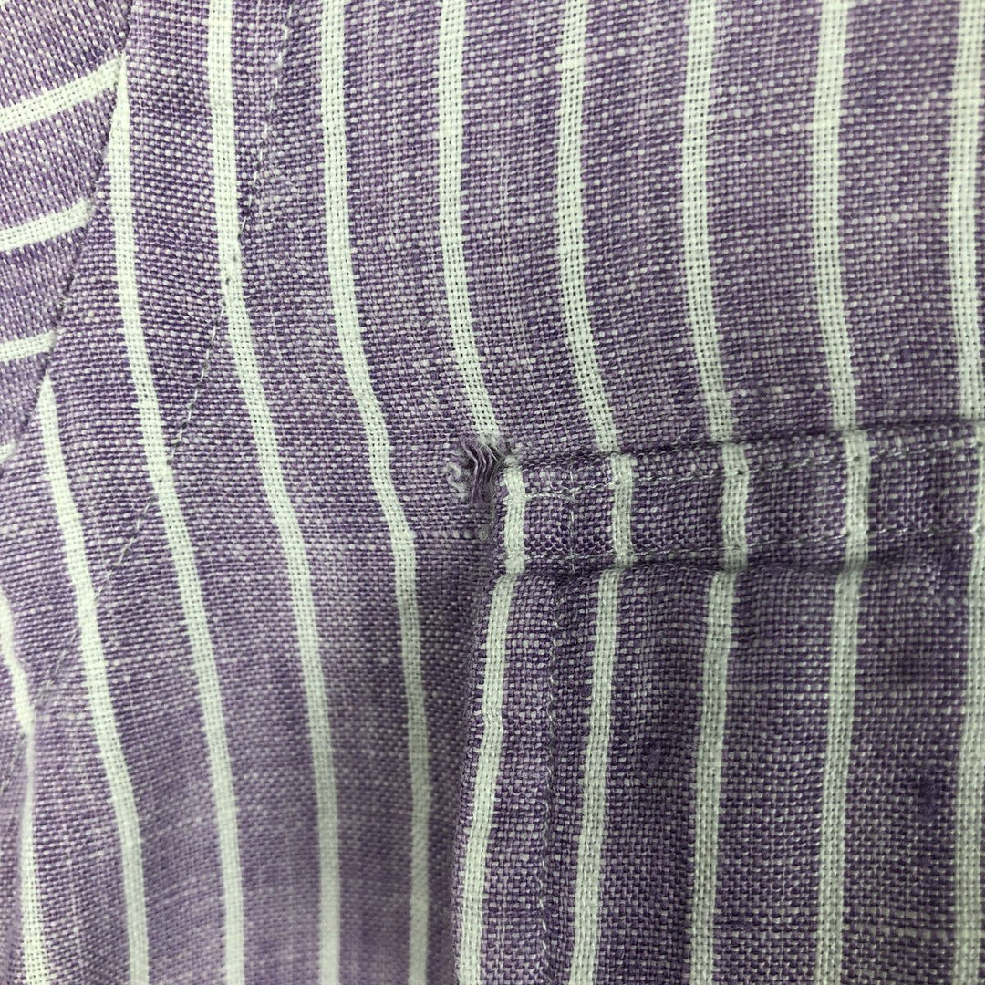 Ralph Lauren POLO by Ralph Lauren CUSTOM FIT Stripe Pattern Long-Sleeve Linen Shirt (Men's Size L equivalent) linen purple type Vintage Second Hand