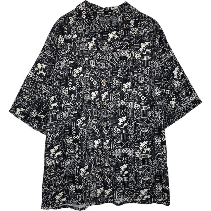 Ocean Pacific all-over print open-collar Hawaiian Aloha shirt, boxy fit, men's size XL equivalent. cotton black type Vintage Second Hand