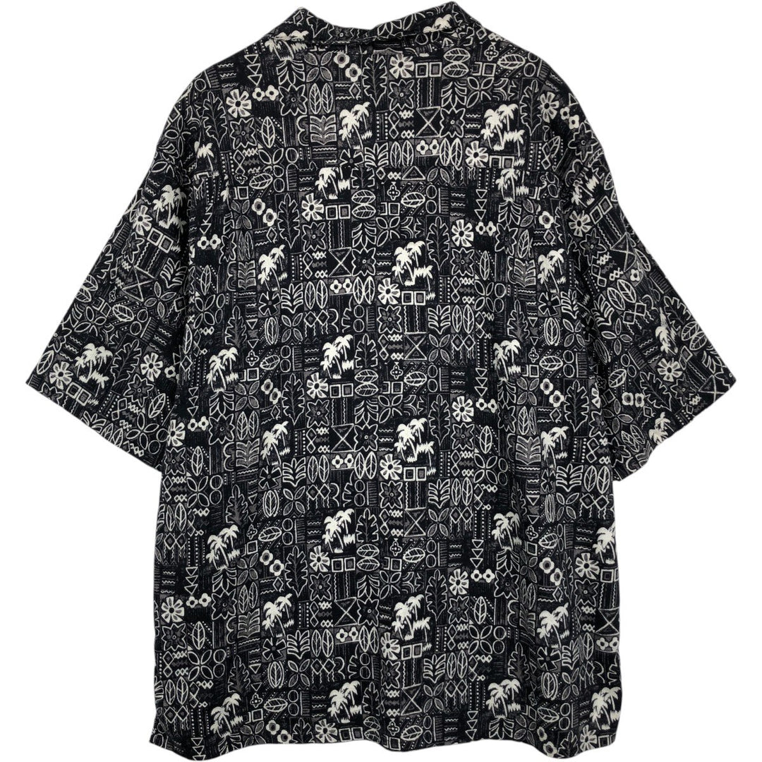 Ocean Pacific all-over print open-collar Hawaiian Aloha shirt, boxy fit, men's size XL equivalent. cotton black type Vintage Second Hand