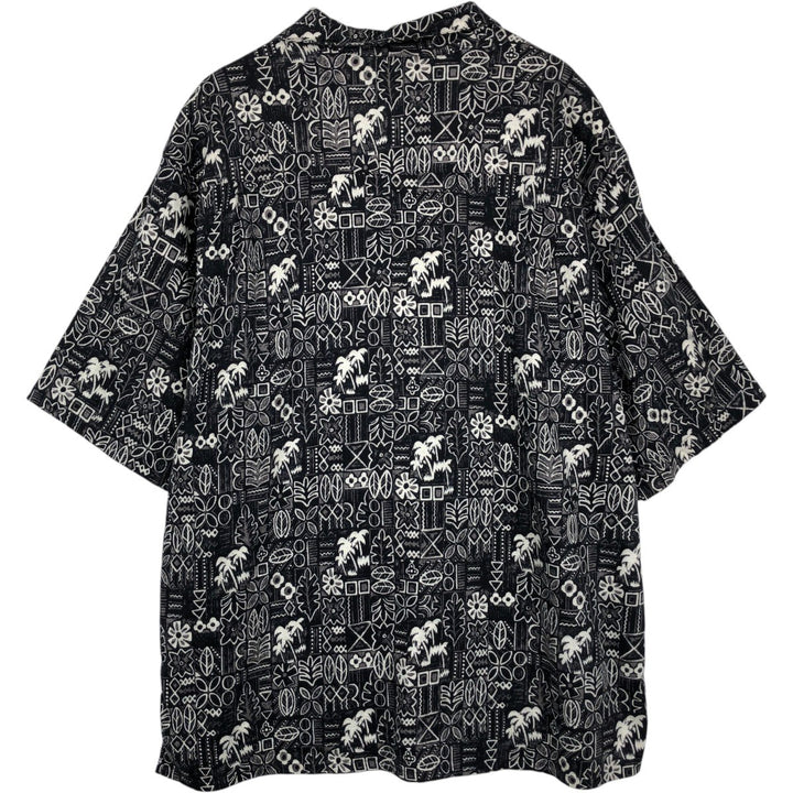 Ocean Pacific all-over print open-collar Hawaiian Aloha shirt, boxy fit, men's size XL equivalent. cotton black type Vintage Second Hand