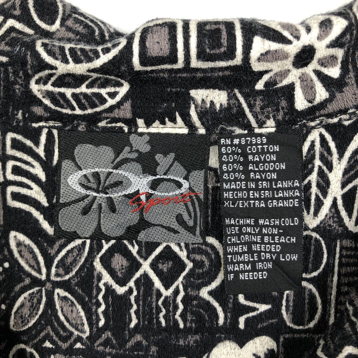 Ocean Pacific all-over print open-collar Hawaiian Aloha shirt, boxy fit, men's size XL equivalent. cotton black type Vintage Second Hand
