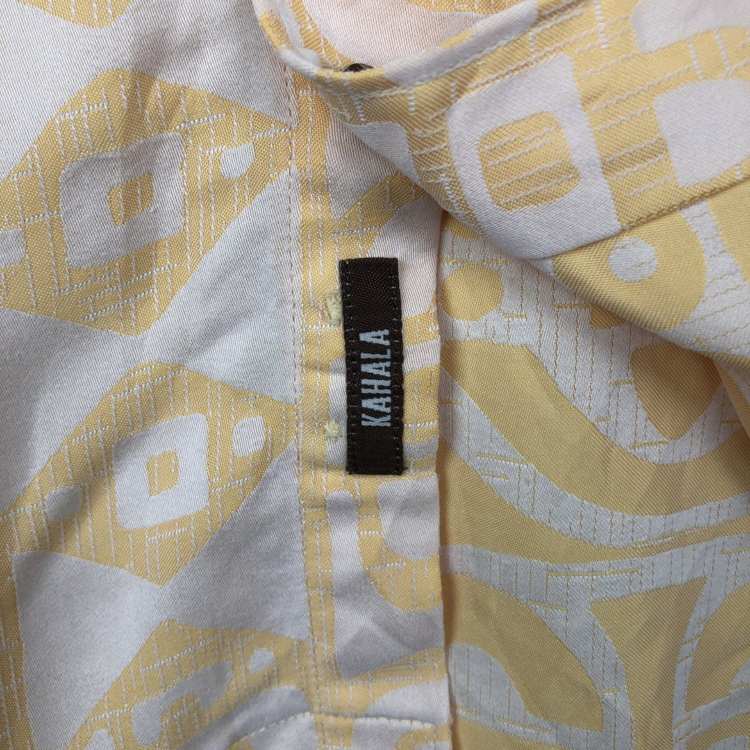 KAHALA All-over Geometric Pattern Rayon Hawaiian Aloha Shirt, Boxy Shirt, Men's Size L (approx.) Rayon orange type Vintage Second Hand