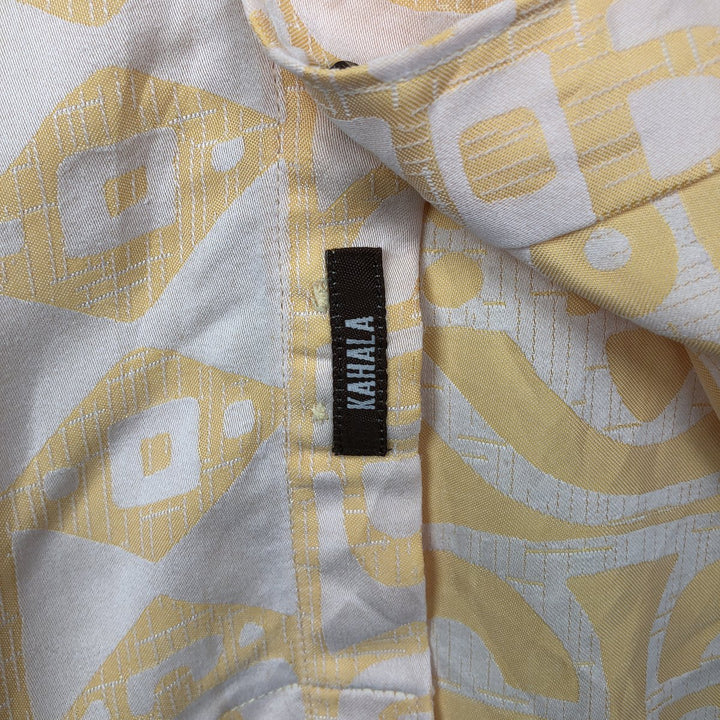 KAHALA All-over Geometric Pattern Rayon Hawaiian Aloha Shirt, Boxy Shirt, Men's Size L (approx.) Rayon orange type Vintage Second Hand