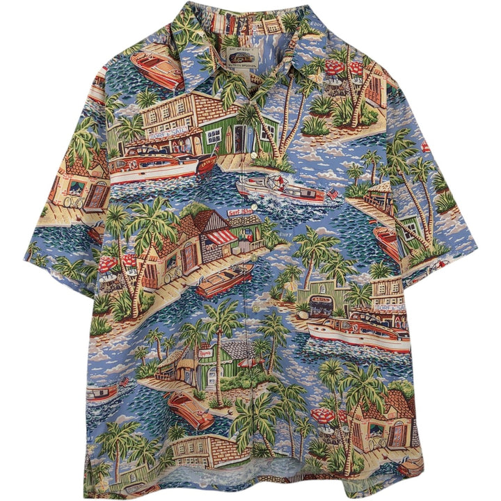 Reyn Spooner ART OF EDDY Y All-over print Open Collar Hawaiian Aloha Shirt Box Shirt Men's XL equivalent cotton blue type Vintage Second Hand