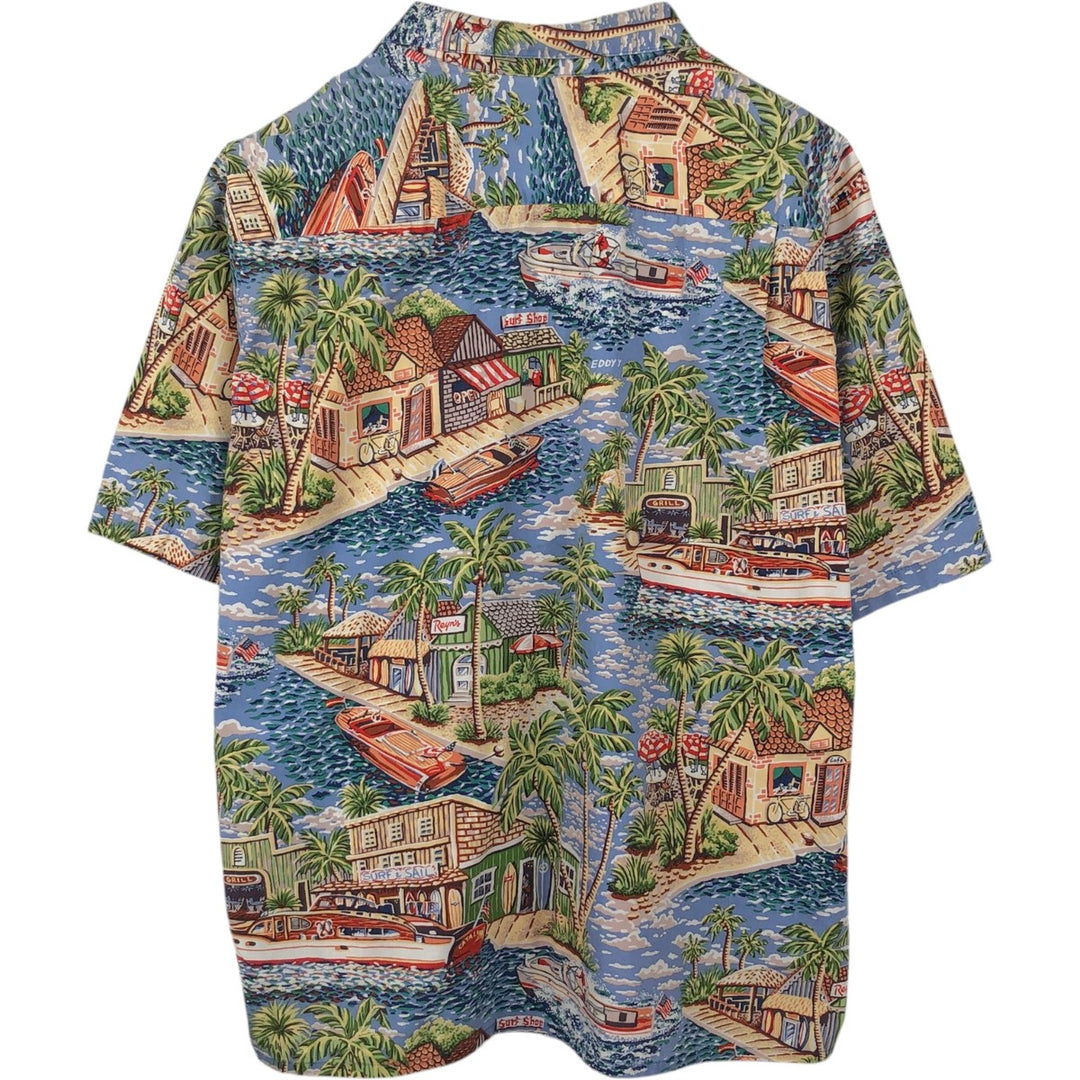 Reyn Spooner ART OF EDDY Y All-over print Open Collar Hawaiian Aloha Shirt Box Shirt Men's XL equivalent cotton blue type Vintage Second Hand