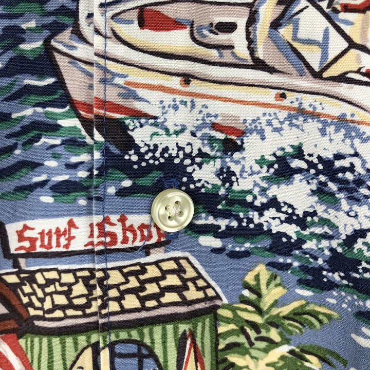 Reyn Spooner ART OF EDDY Y All-over print Open Collar Hawaiian Aloha Shirt Box Shirt Men's XL equivalent cotton blue type Vintage Second Hand