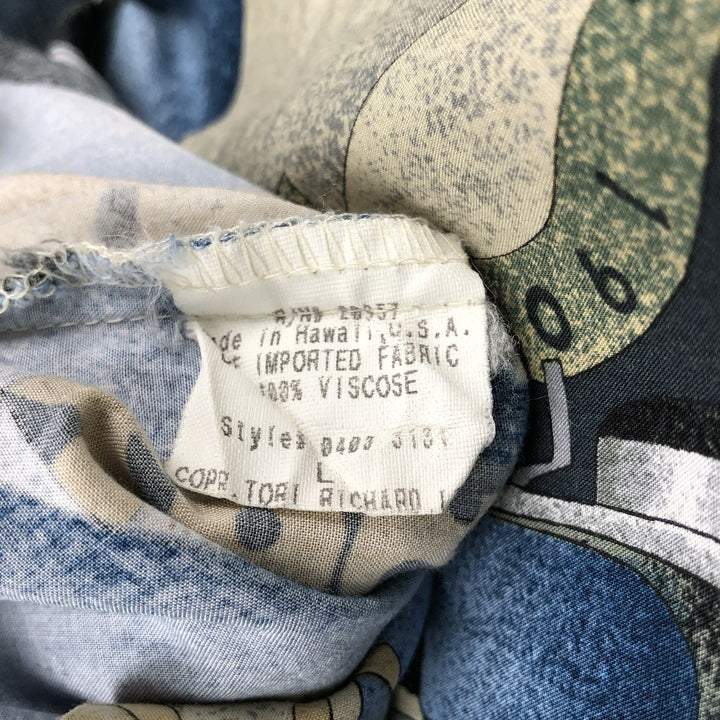 90'S Harley-Davidson all-over print open-collar Hawaiian Aloha shirt, boxy style, men's size L equivalent, vintage. Viscose Beige type Vintage Second Hand